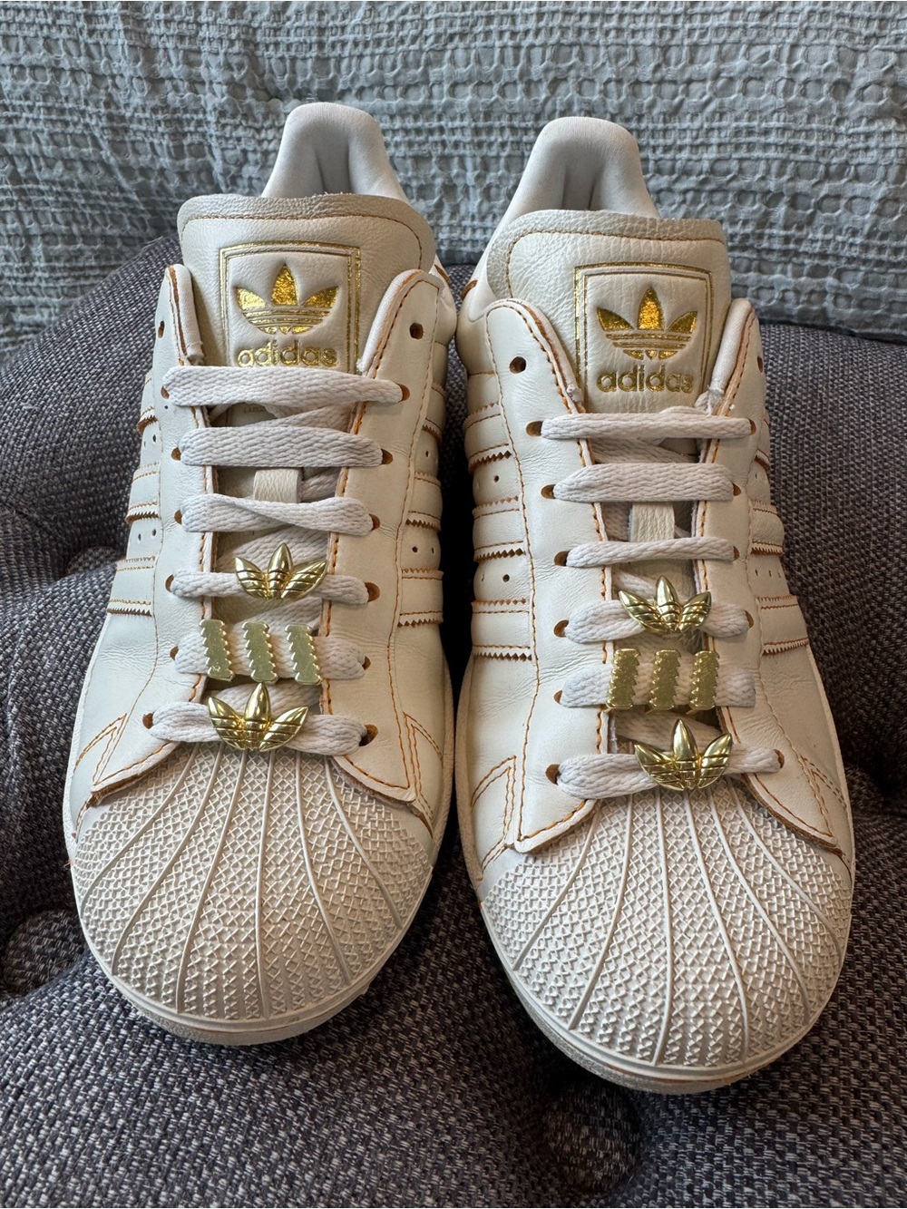 adidas Women’s Off White & Gold Superstar II Sneakers